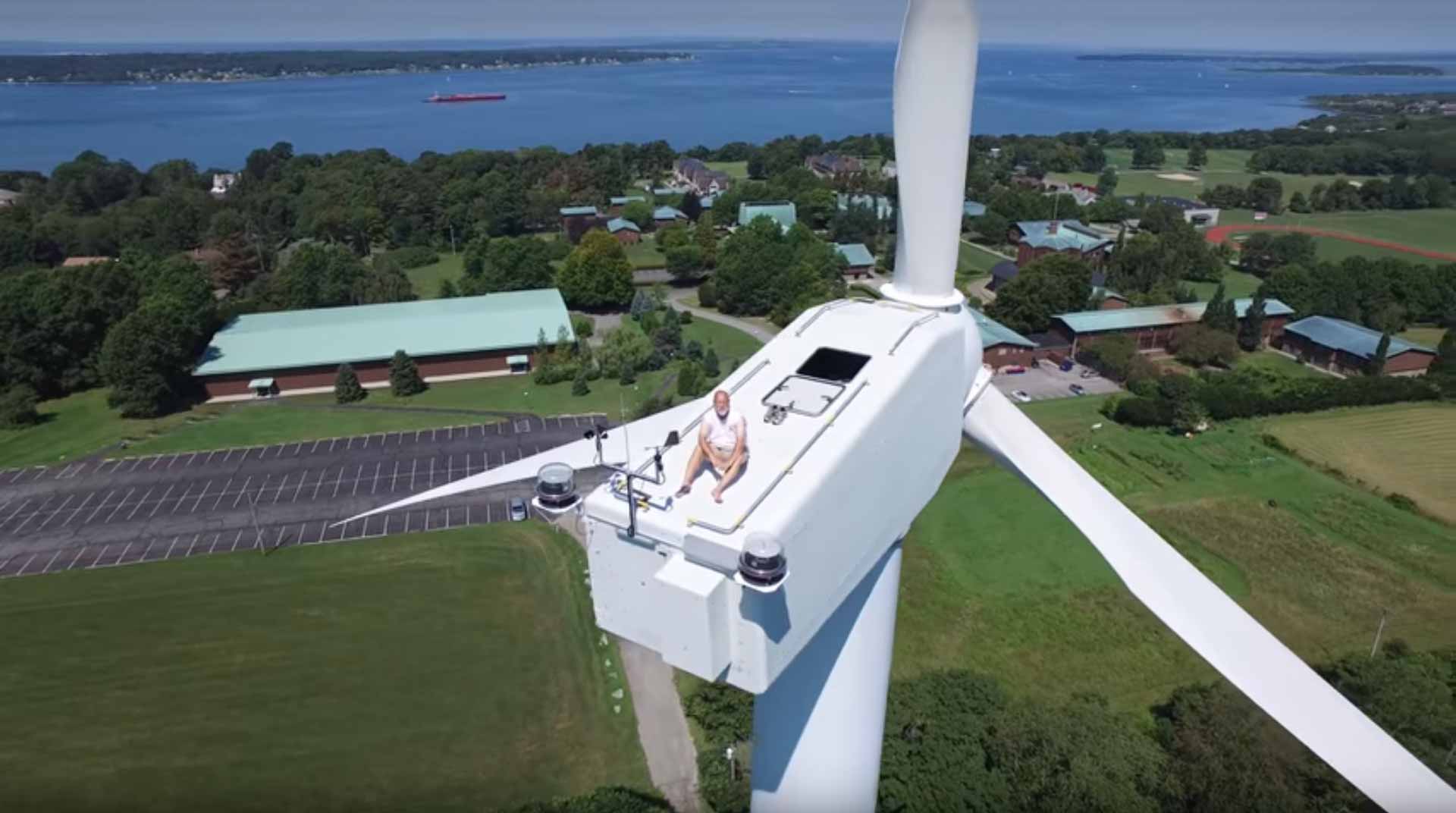 Drone Pilot Discovers Man Sunbathing On Top Of A Wind Turbine Ft Up